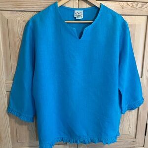 Vintage Linen Top Made in USA Donna Relaxed Fit Casual Linen Shirt